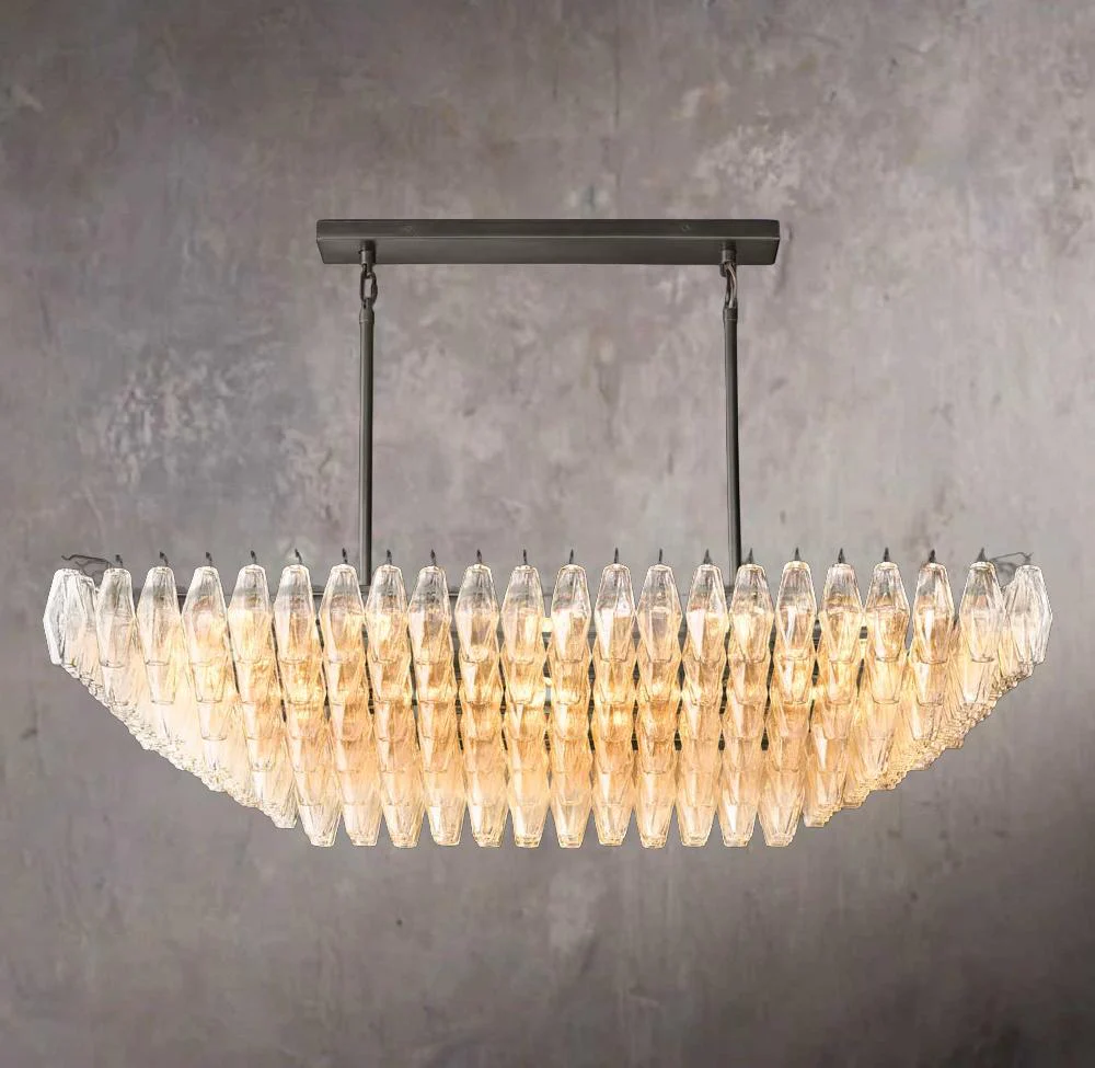 Chiara Transparent Glass Layered Rectangular Chandelier 54" - Image 2