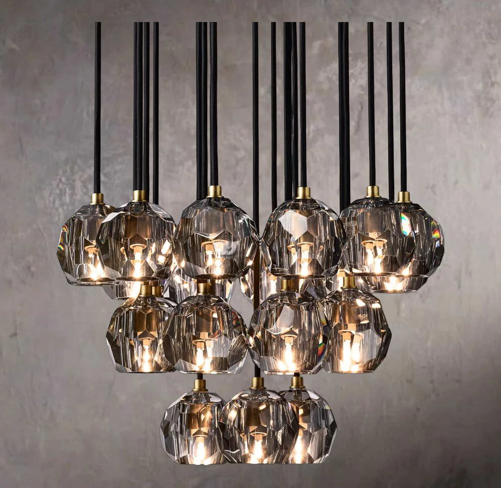Smoky Glass Crystal Globe Cluster Ceiling Chandelier 24″