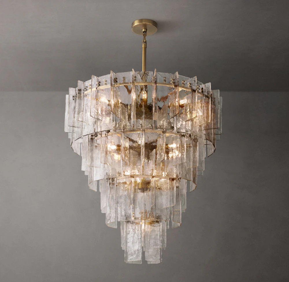 Grid Pattern Clear Glass Layered Round Chandelier 47" - Image 3