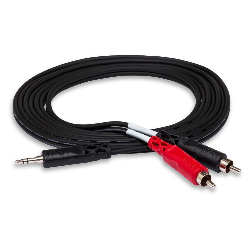 Hosa CMR203R Stereo Breakout Right-Angle 3.5 mm TRS to Dual RCA (3 ft)