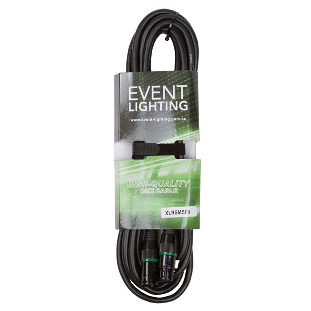 Event Lighting XLR5M5F5 5-Pin DMX Lead - Green Indicator Ring (5m) - Image 1