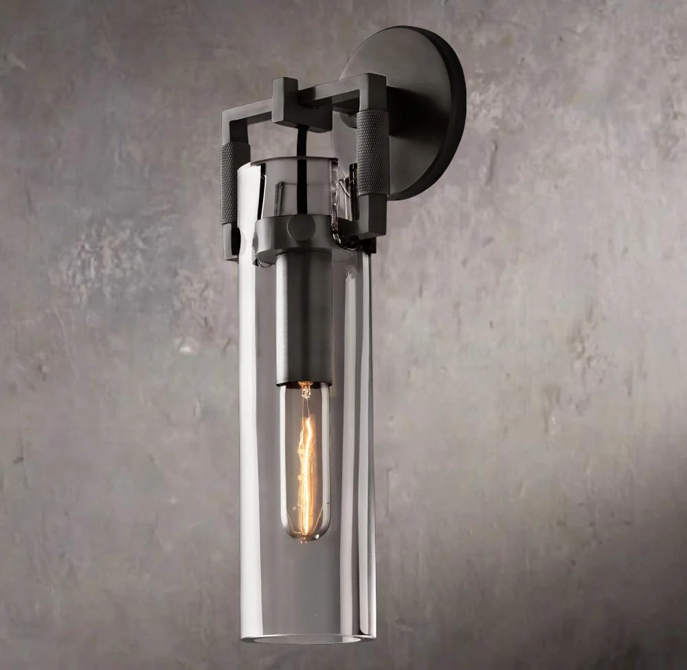 Industrial Glass Cylinder Wall Sconce 12" - Image 3