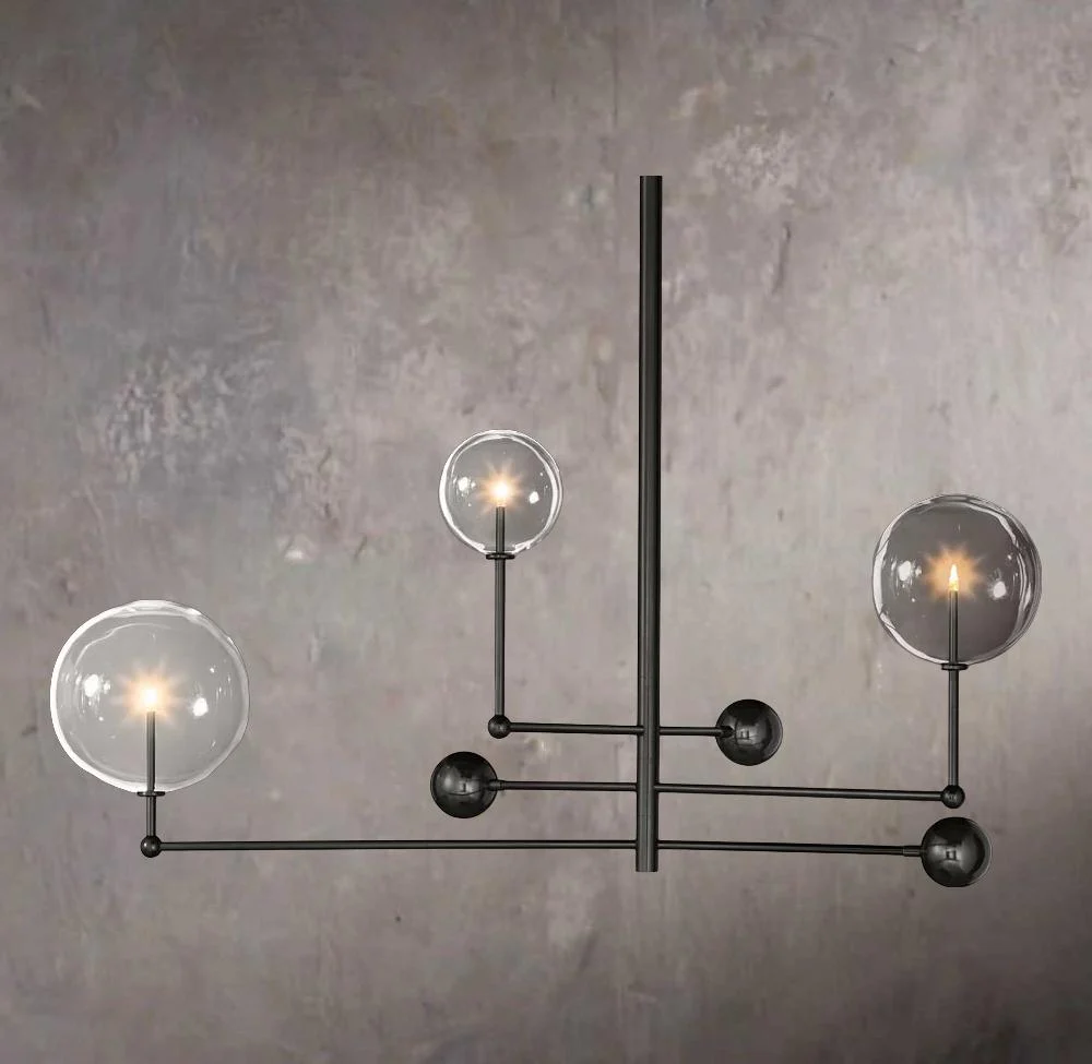 Three-Arm Hanging Glass Globe 46" Chandelier - Image 3