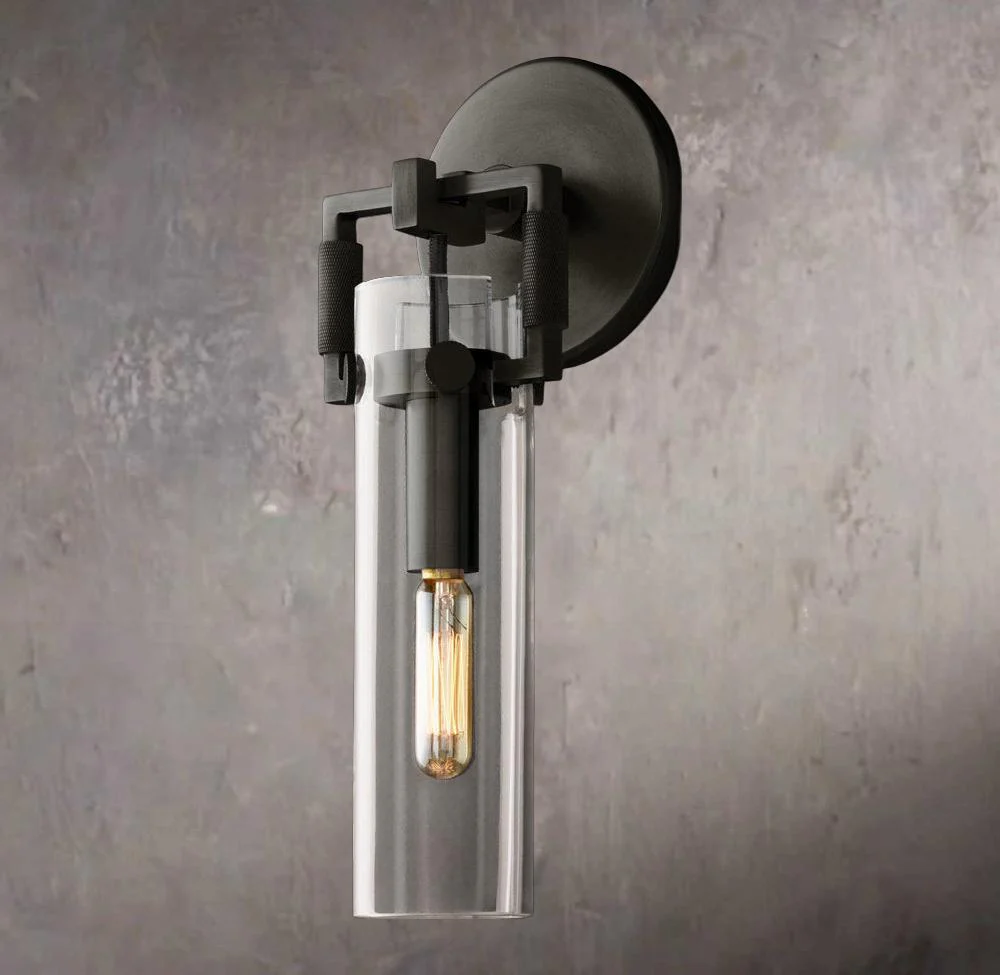 Industrial Glass Cylinder Wall Sconce 9" - Image 3