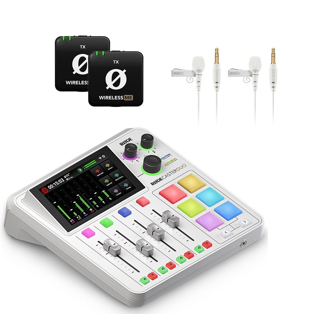 Rode RodeCaster Duo Pack (White) w/ 2 x Wireless ME TX & 2 x Lavalier GO Microphones - Image 1