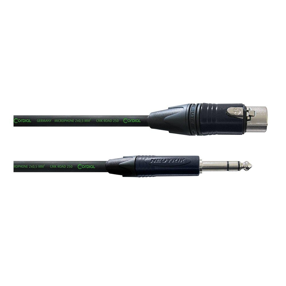 Cordial Peak NEUTRIK XLR Female to 1/4" TRS Cable Black (2.5m) - Image 1