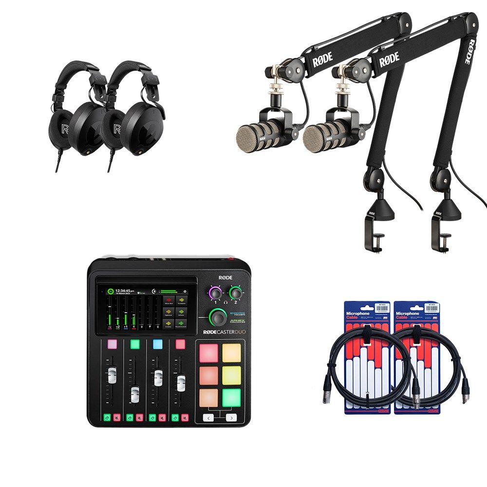 Rode RodeCaster Duo Podcasting Pack w/ 2x PodMic, 2x NTH100, 2 x PSA1+ XLR Cables (Black) - Image 1