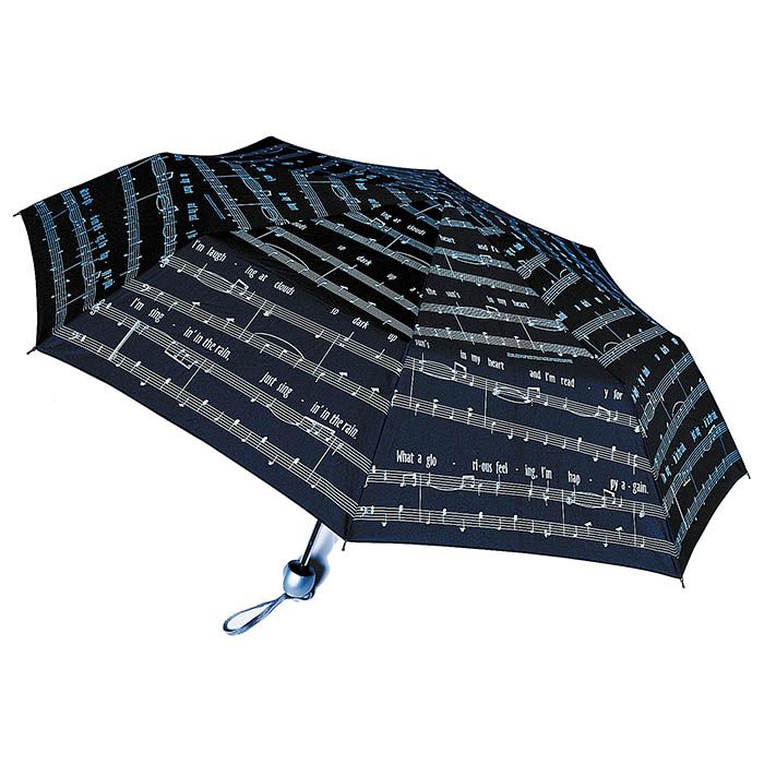 Music Gifts Singing in the Rain Umbrella (Black & Silver) - Image 1