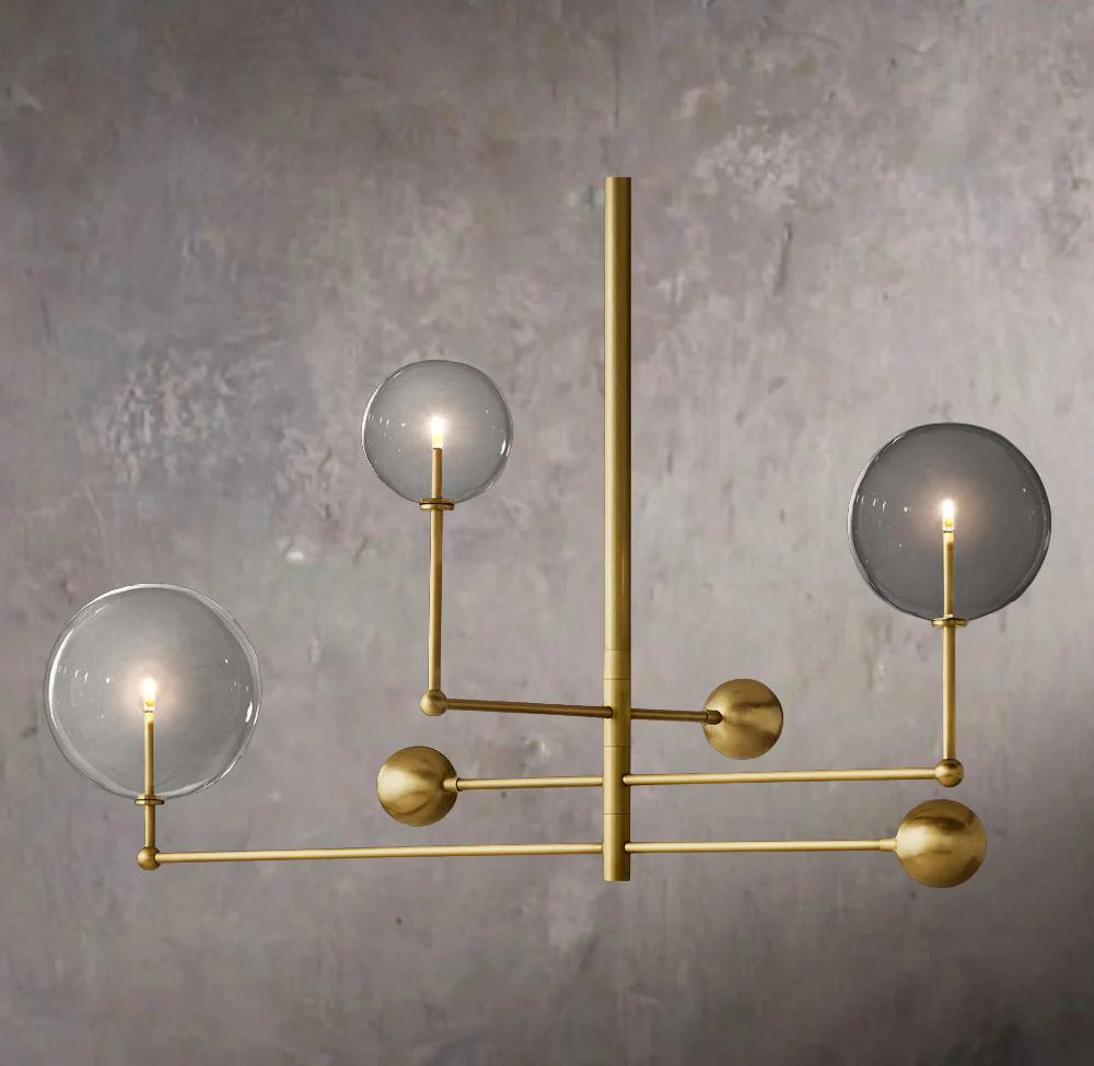 Three-Arm Hanging Glass Globe 46″ Chandelier