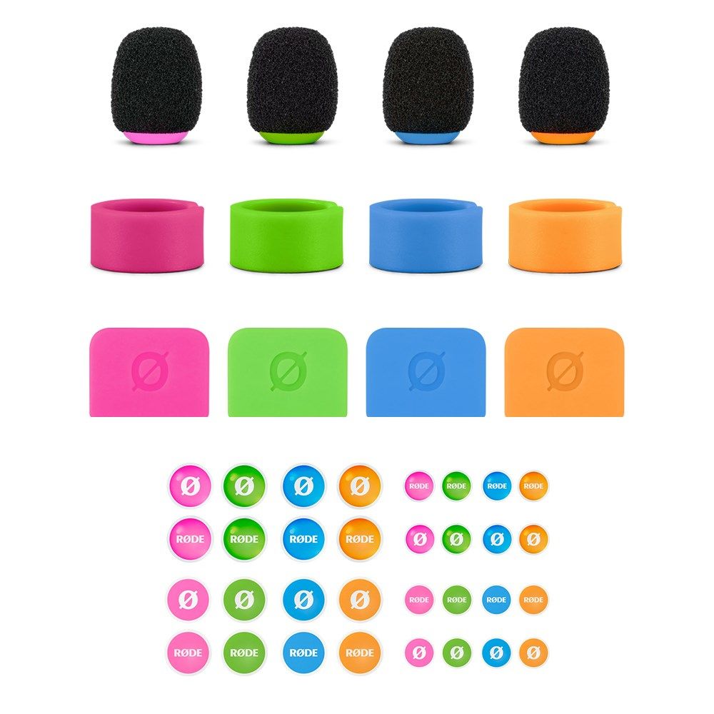 Rode Set of Four Coloured Windshields, Cable ID Rings, Tags & Sticker Sheet - Image 1