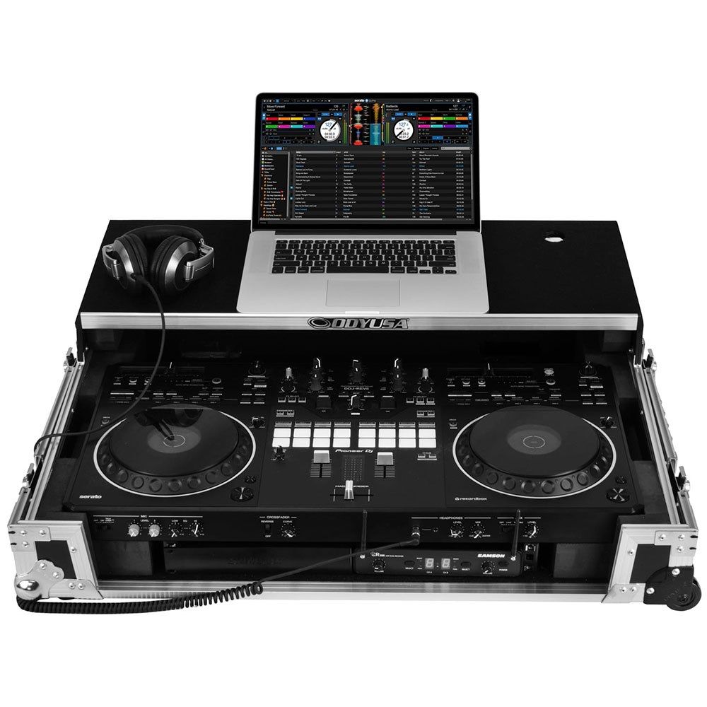 Odyssey Pioneer DDJREV5 1RU Flight Case with Glide Laptop Platform and Wheels - Image 1
