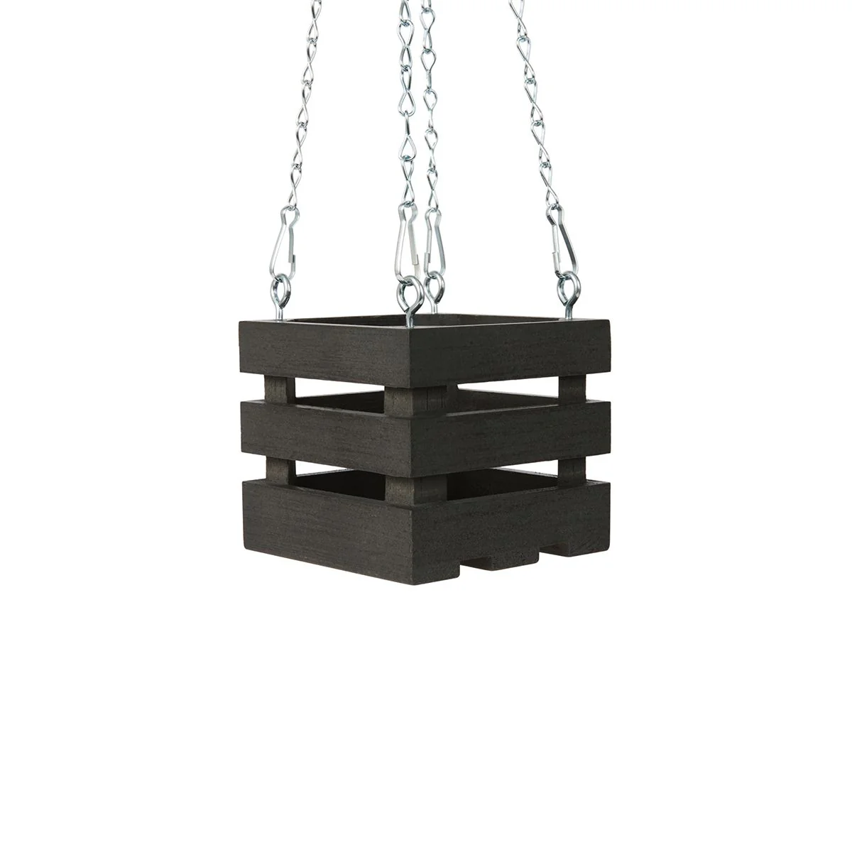 4 inch Wooden Vanda Basket with Hanger – Charcoal
