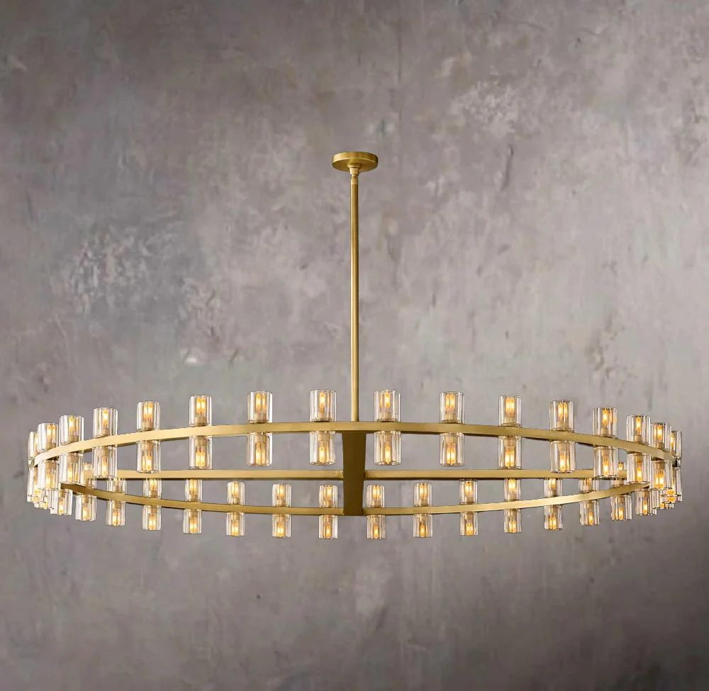 Gridded Smoky Glass Layered Round Chandelier 36″