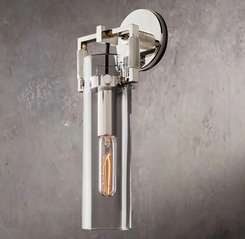 Industrial Glass Cylinder Wall Sconce 12" - Image 2