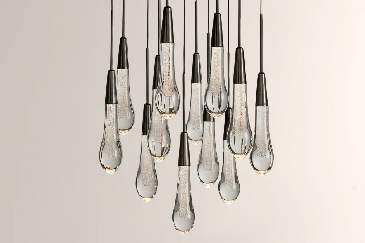 Raindrop Glass Round Solitaire Chandelier - Image 2