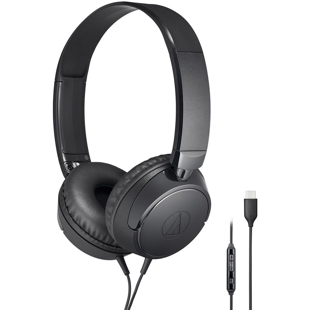 Audio Technica ATH S120C On-Ear Headphones w/ USB-C Connector & Mic & (Black) - Image 1