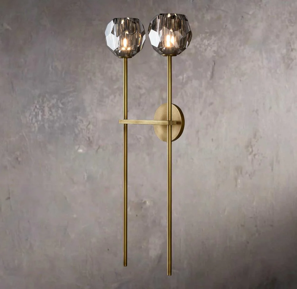 Crystal Sphere Smoked Glass Grande Double Wall Sconce