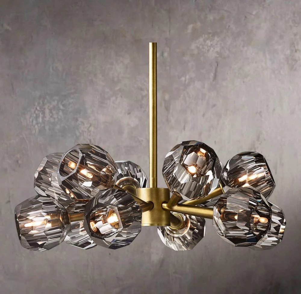 Crystal Sphere Smoked Glass Round Chandelier 24" - Image 1