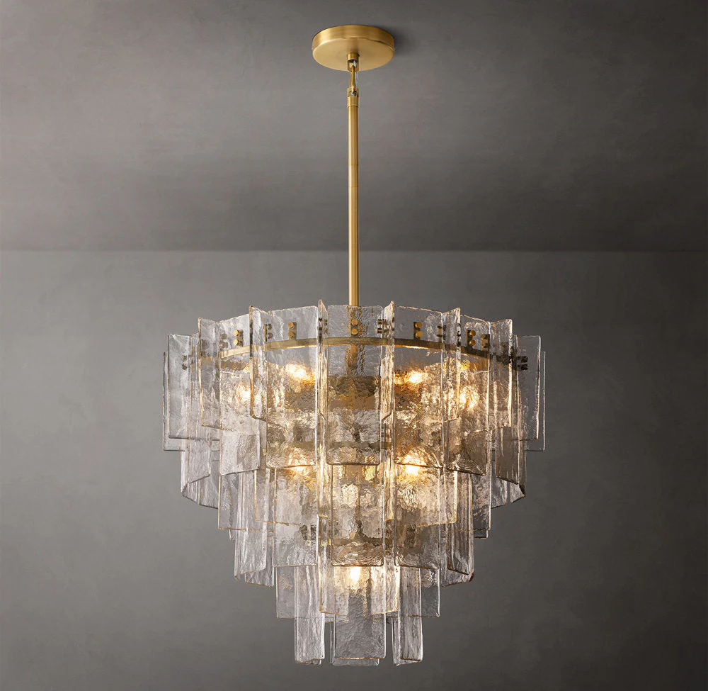 Gridded Clear Glass Layered Round Chandelier 36" - Image 3
