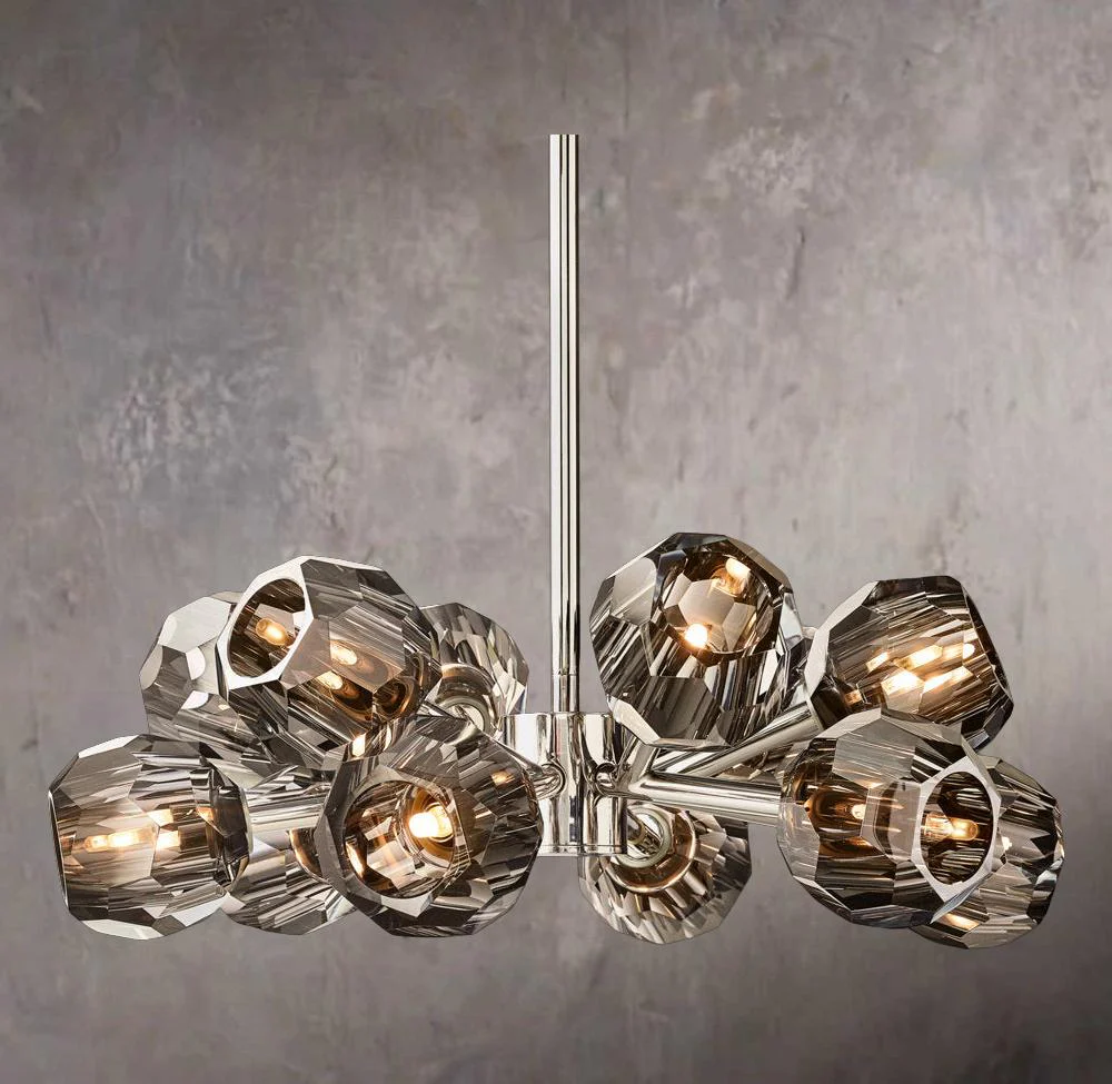 Crystal Sphere Smoked Glass Round Chandelier 24" - Image 2