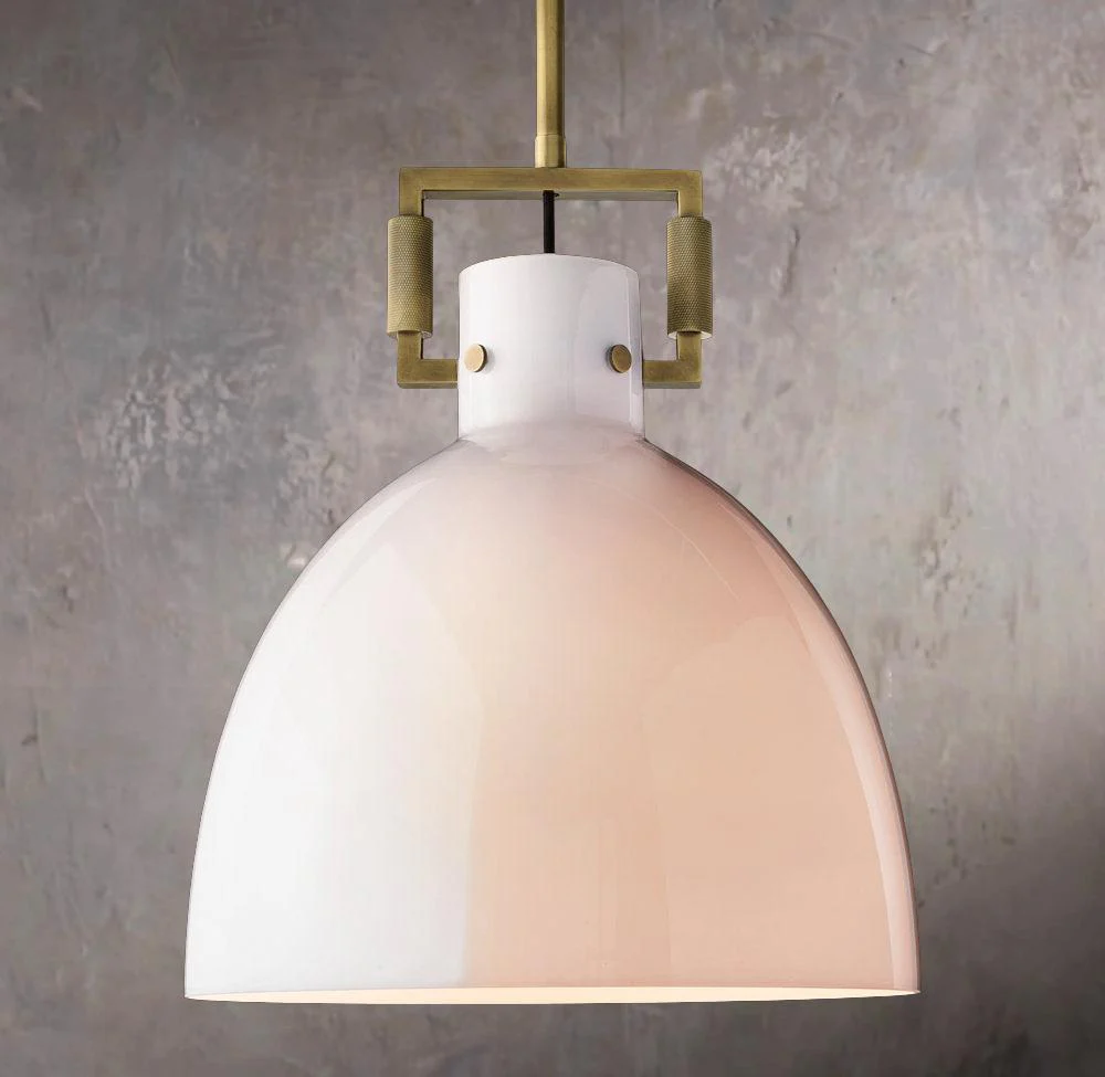 Industrial Milky Glass Sphere Ceiling Hanging Light - Image 1