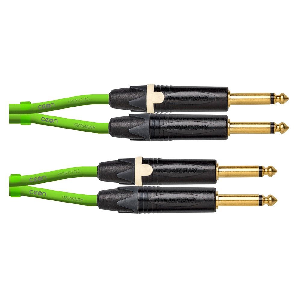 Cordial Ceon NEUTRIK 2x 1/4" TS Gold to 2x 1/4" TS Gold Cable (1.5m) (Green) - Image 1