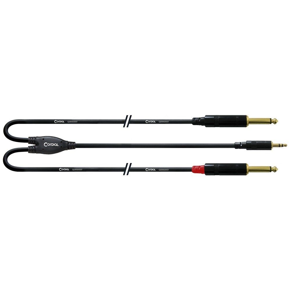 Cordial Essentials REAN 3.5mm Stereo Gold to 2x Plug 1/4" TS Gold Cable (3m) - Image 1