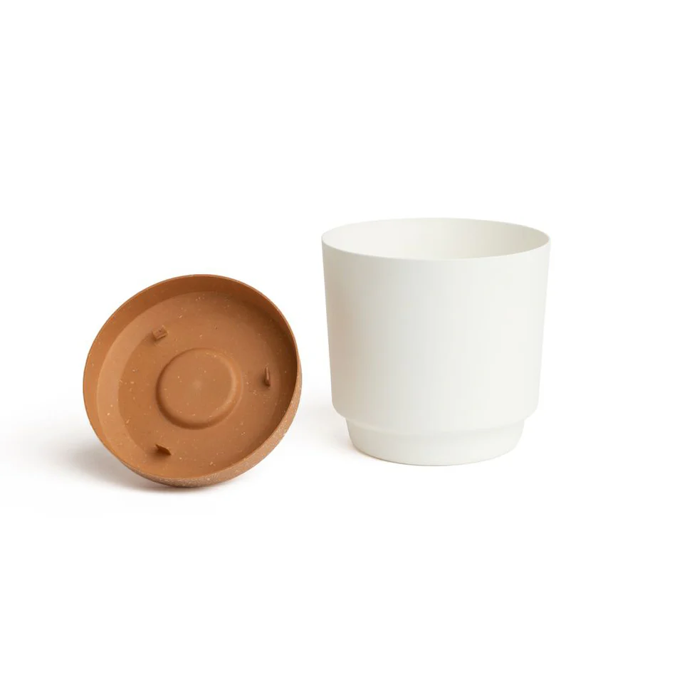 6.5" Contemporary Flower Pot with Saucer - Designer White - Image 3