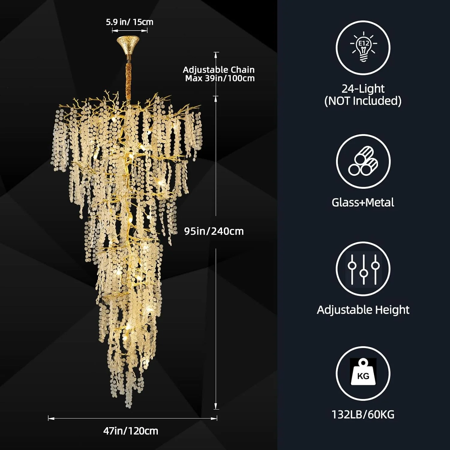 Modern Coin Type Modern Crystal Tree Branch Staircase Chandelier 95" - Image 3