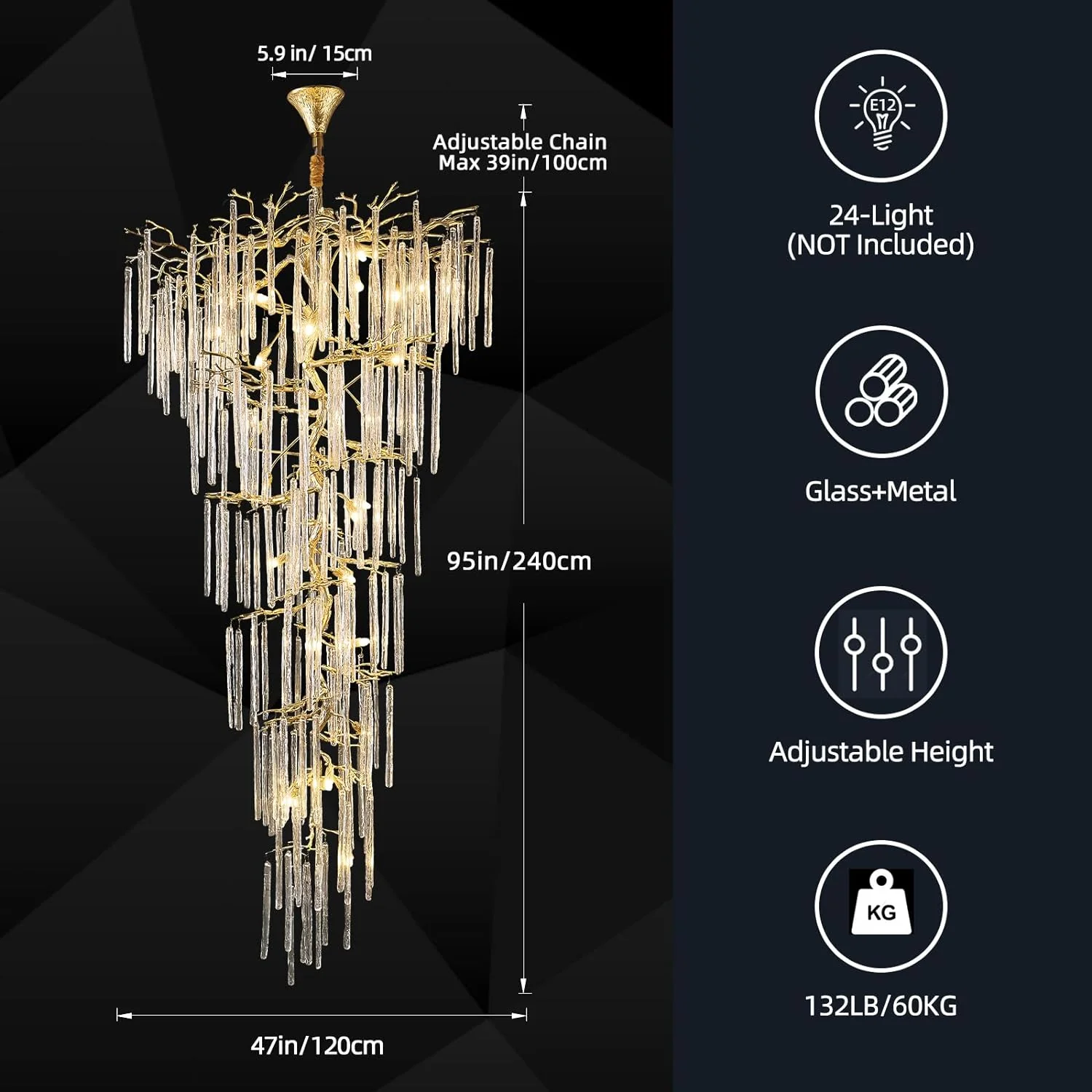 Modern Ice Strip Crystal Tree Branch Staircase Chandelier 95" - Image 2