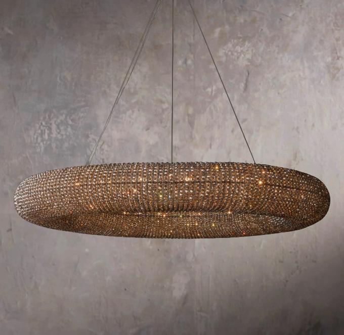 72″ Crystal Ring Smoky Glass LED Pendant Chandelier