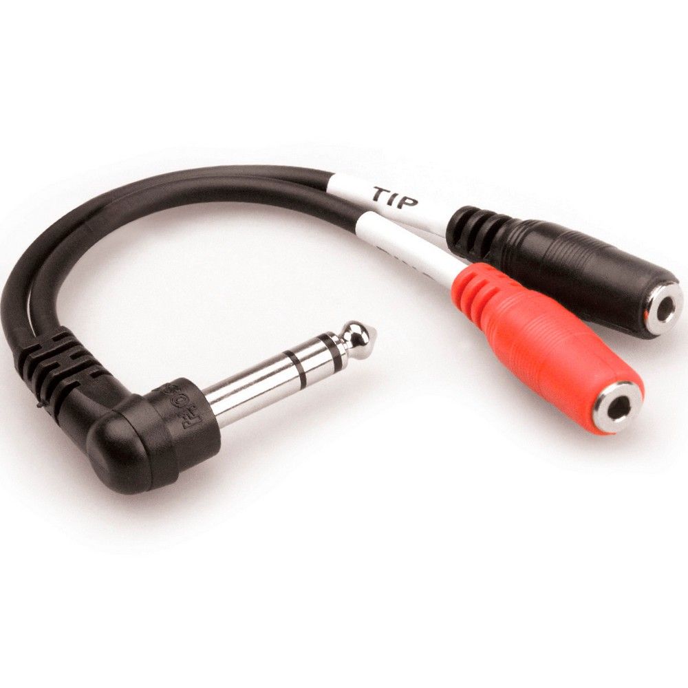 Hosa YPM523 Right-Angle 1/4 TRS to Dual 3.5 TRS(F) Stereo Breakout Cable - Image 1
