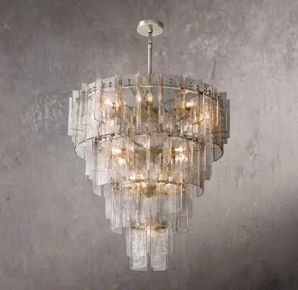 Grid Pattern Clear Glass Layered Round Chandelier 47" - Image 2