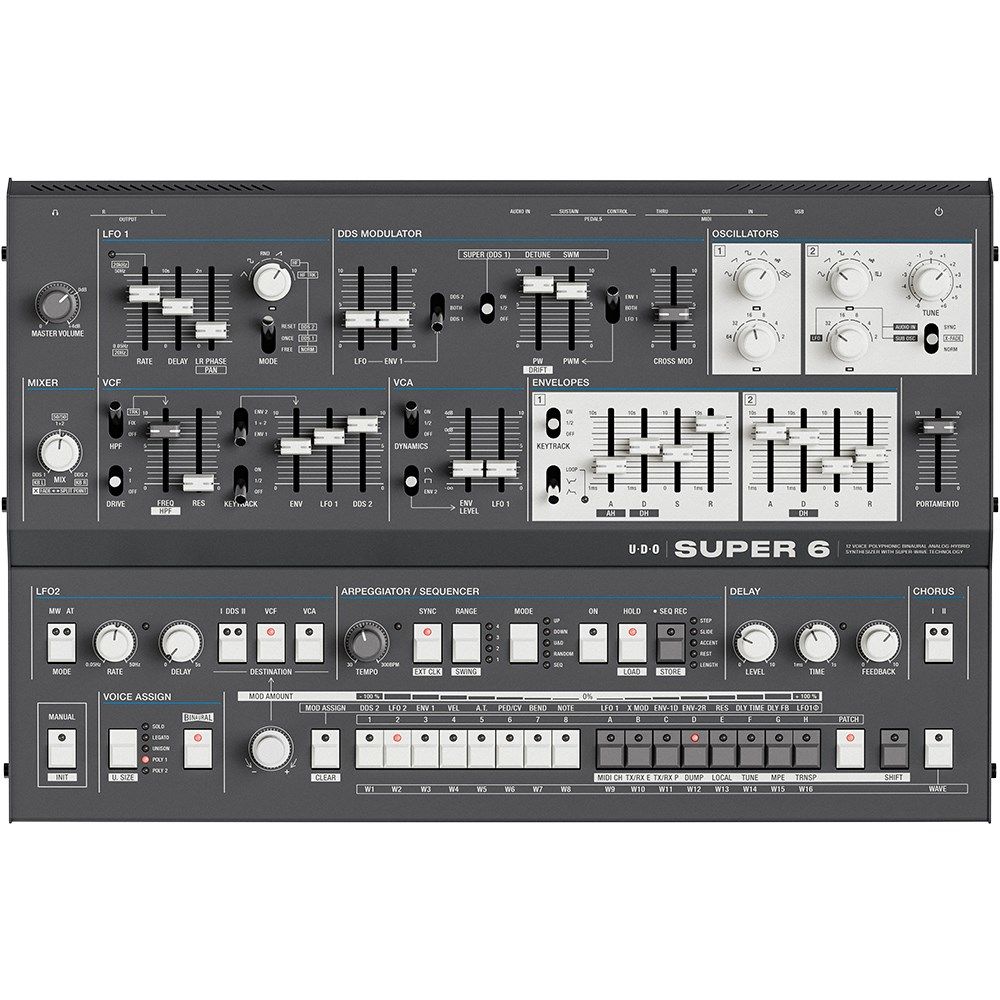 UDO Audio Super 6 12-Voice Polyphonic Analog-Hybrid Desktop Synthesizer (Dark) - Image 1