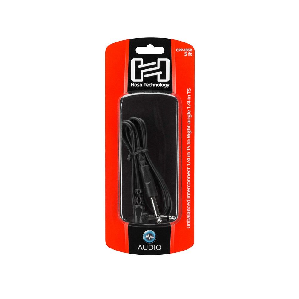 Hosa CPP105R Unbalanced Interconnect 1/4 in TS to Right-Angle 1/4 in TS (5 ft)