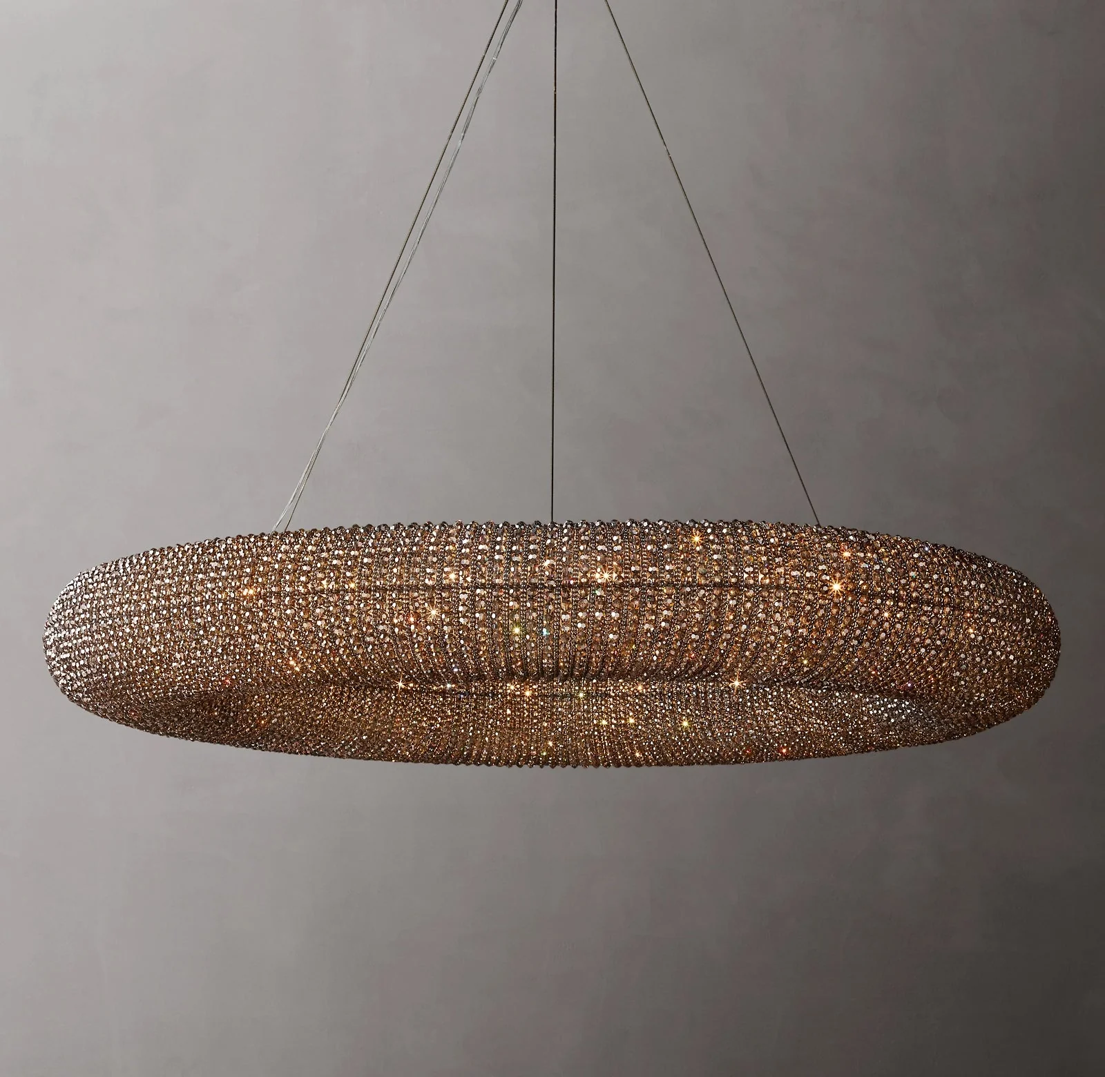 72" Crystal Ring Smoky Glass LED Pendant Chandelier - Image 3