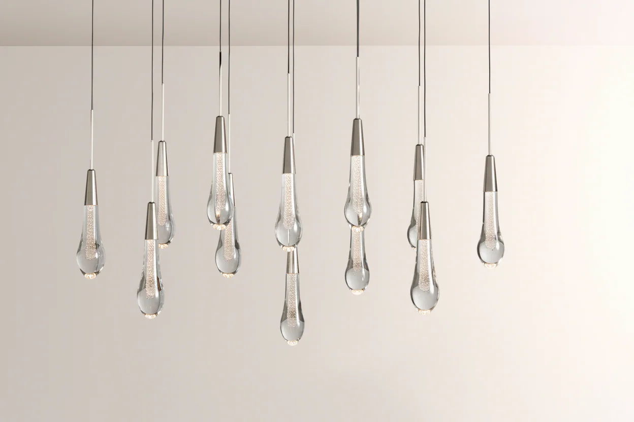 Raindrop Glass Solitaire Linear Chandelier - Image 3
