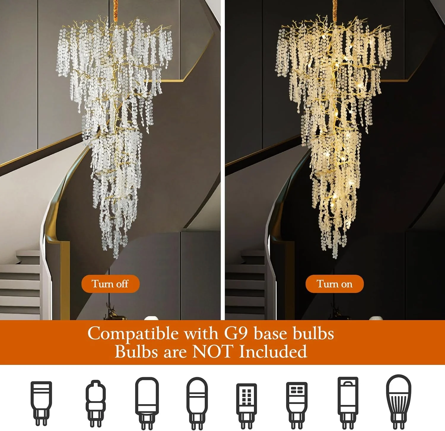 Modern Coin Type Modern Crystal Tree Branch Staircase Chandelier 95" - Image 2