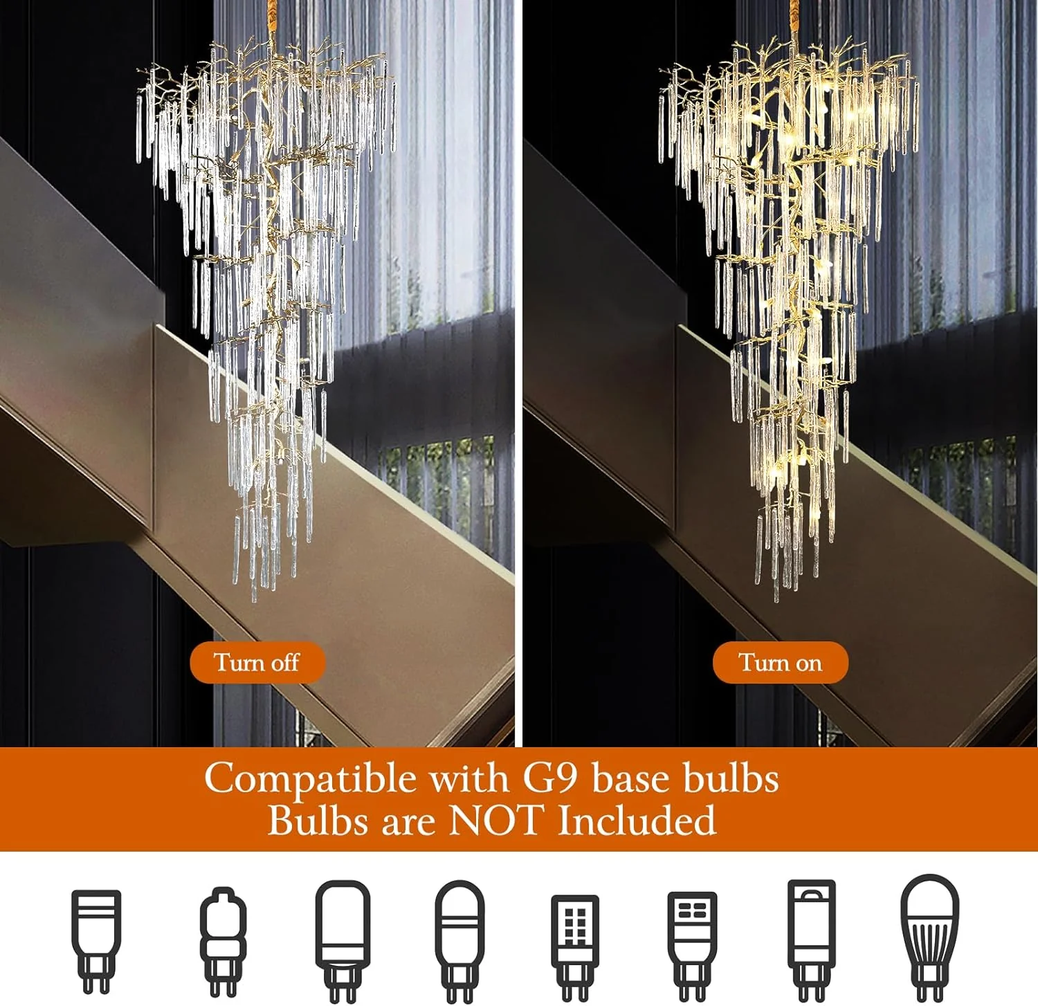 Modern Ice Strip Crystal Tree Branch Staircase Chandelier 95" - Image 3