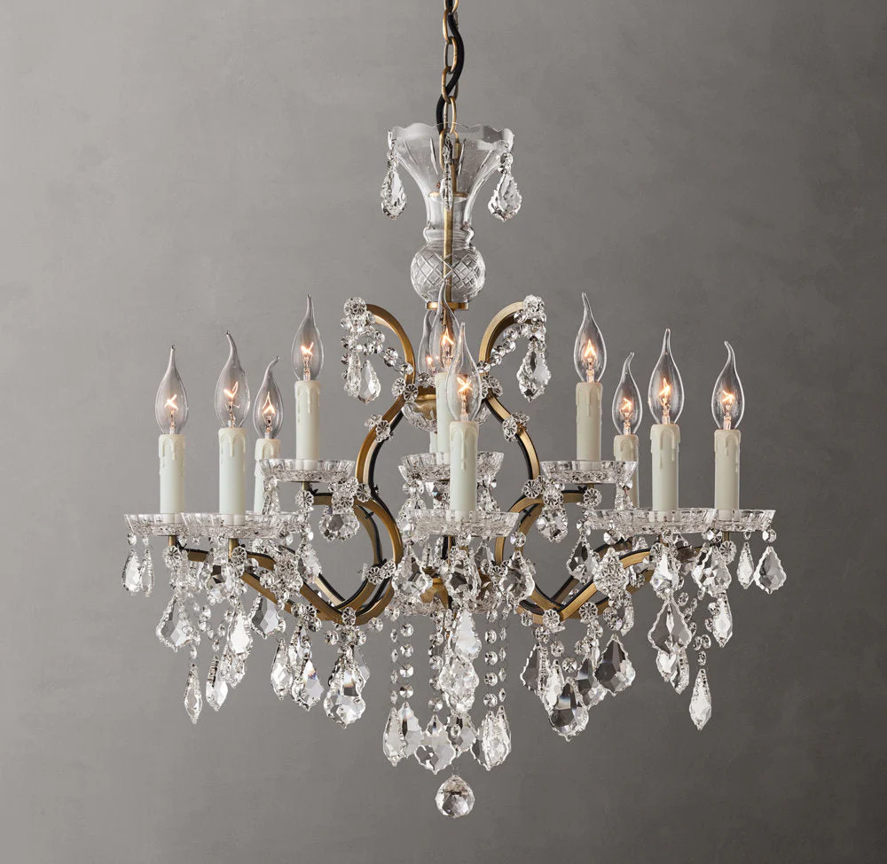 Antique 19th Century Baroque Style Iron and Crystal Round Chandelier 28" - Image 3