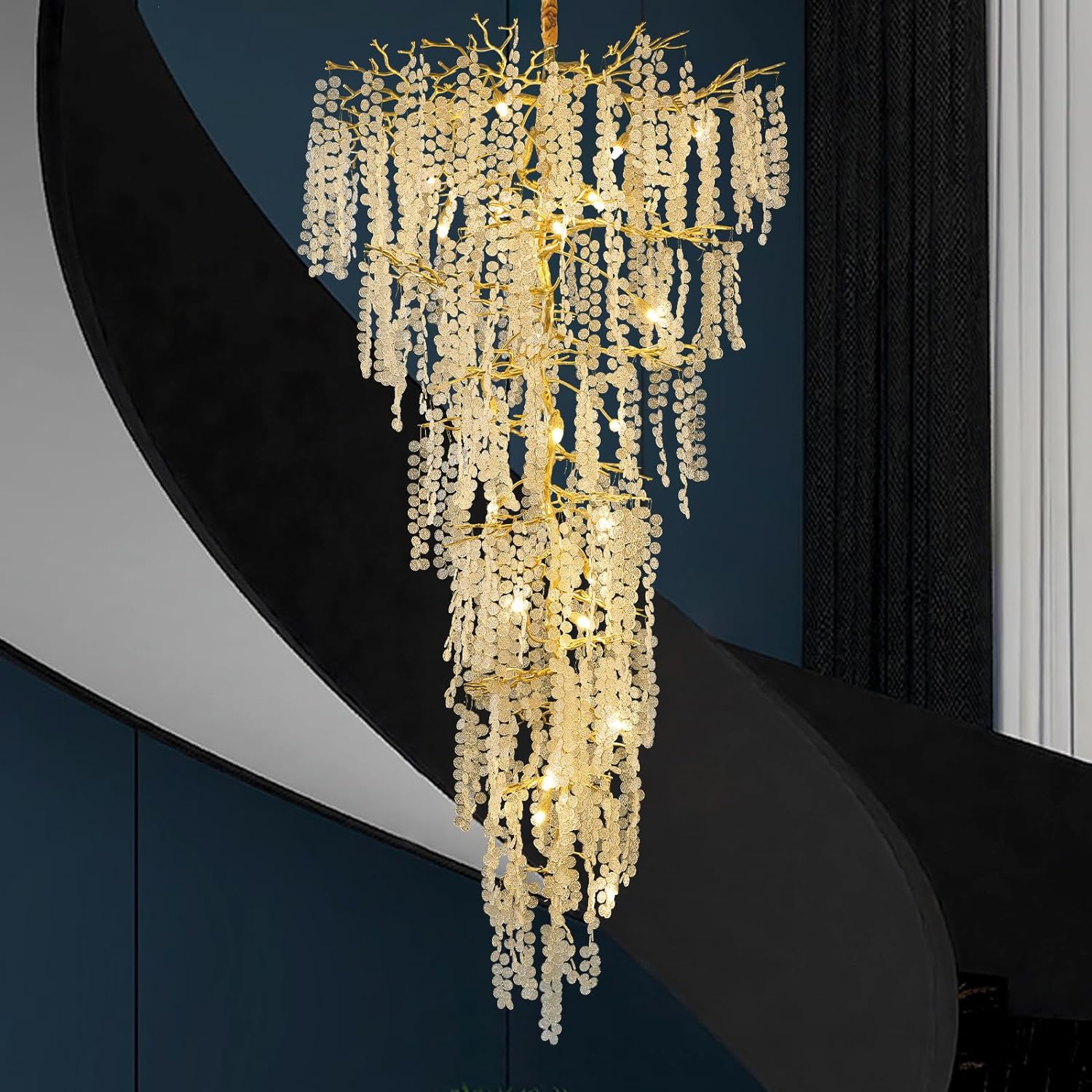 Modern Coin Type Modern Crystal Tree Branch Staircase Chandelier 95" - Image 1