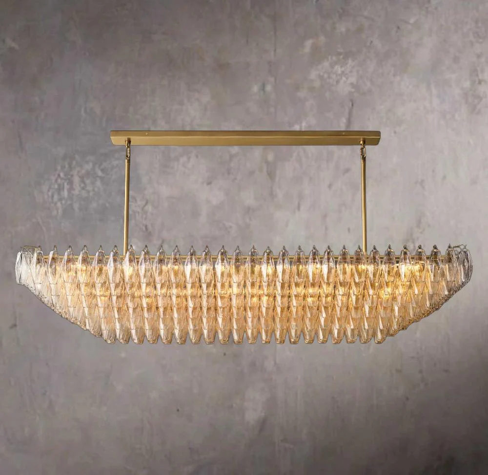 Chiara Transparent Glass Layered Rectangular Chandelier 74" - Image 1