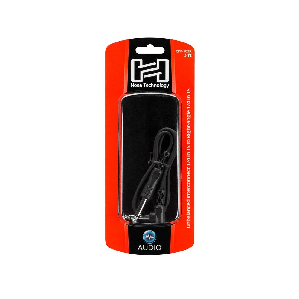 Hosa CPP103R Unbalanced Interconnect 1/4 in TS to Right-Angle 1/4 in TS (3 ft)