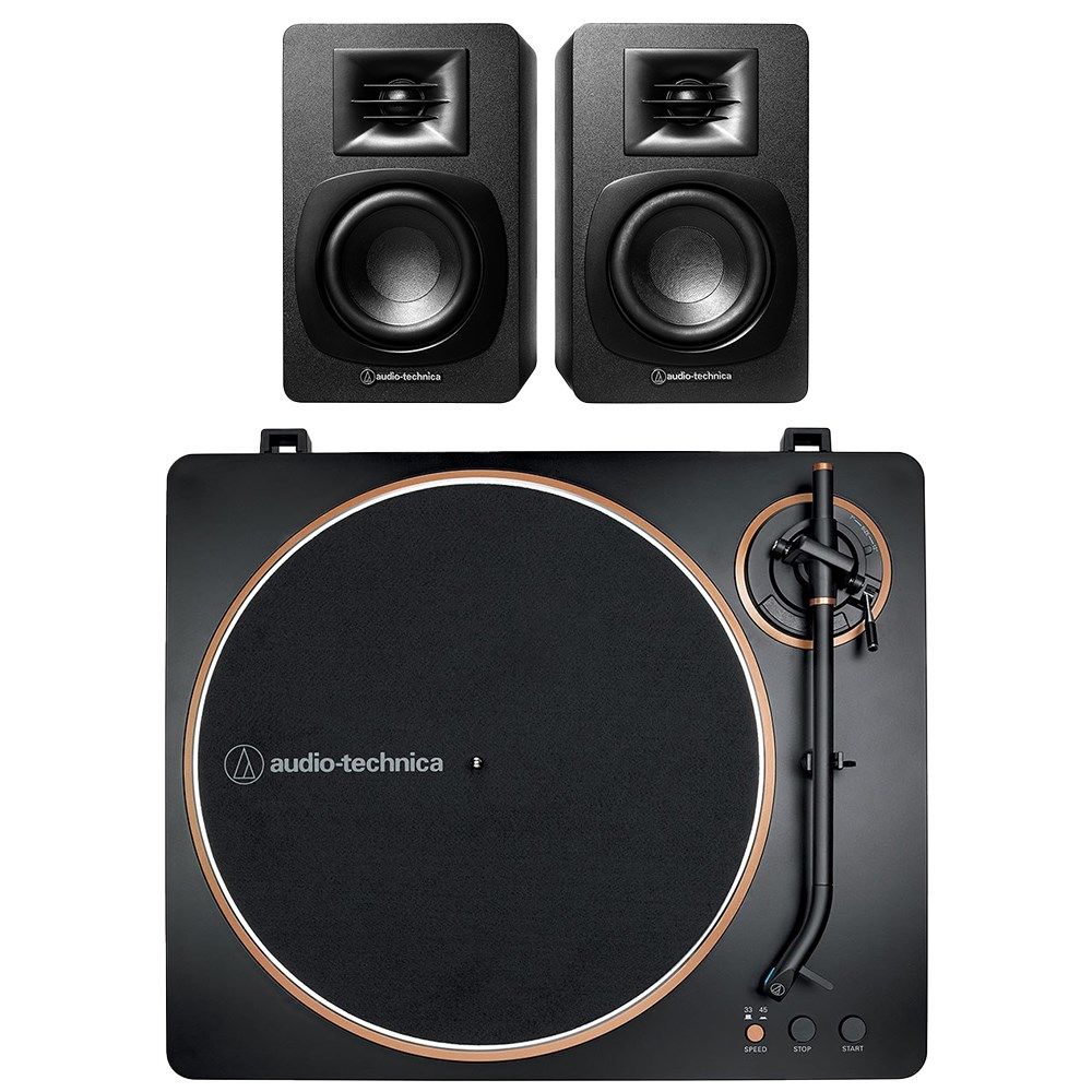 Audio Technica LP70X Turntable Bundle w/ SP3X Speakers (Black/Bronze) - Image 1