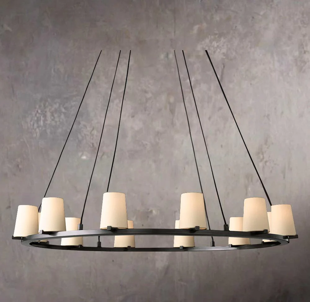 Pauillacs Upholstered Fabric Shade Round Chandelier 48" - Image 3