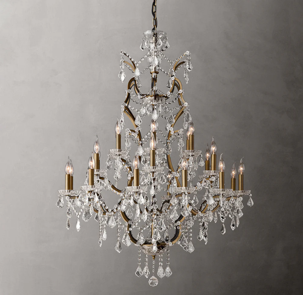 19th Century Baroque-Style Wrought Iron and Crystal Round Chandelier 40" - Image 3