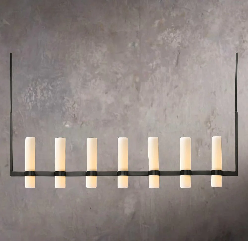Ravelles Straight Milk Glass Chandelier 59" - Image 2