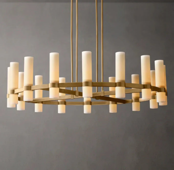Ravelle Circular Opal Glass Suspended Pendant Light 48" - Image 3