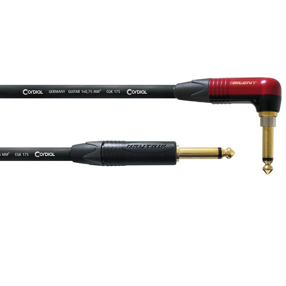 Cordial Peak NEUTRIK R-A 1/4" TS SILENT Red Gold to 1/4" TS Black Gold Cable (3m) - Image 1