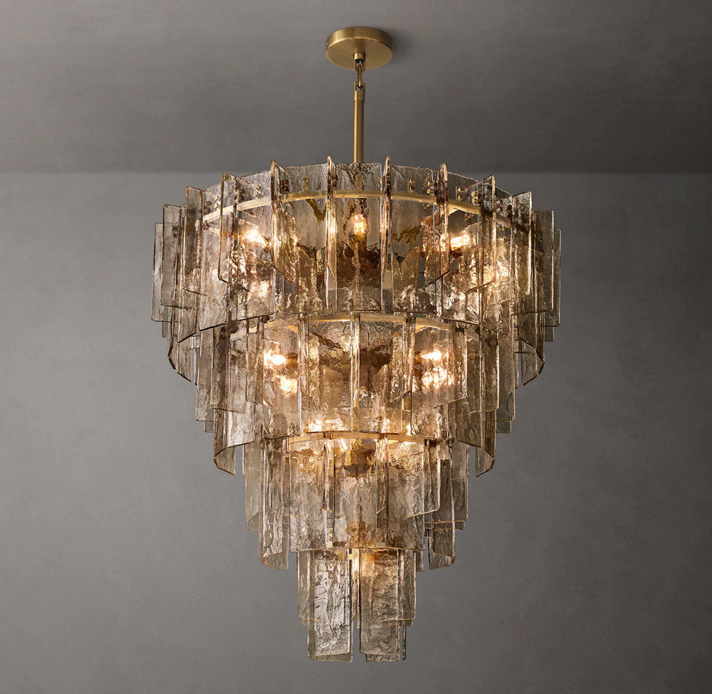 Gridded Fume Glass Layered Chandelier 47" - Image 2